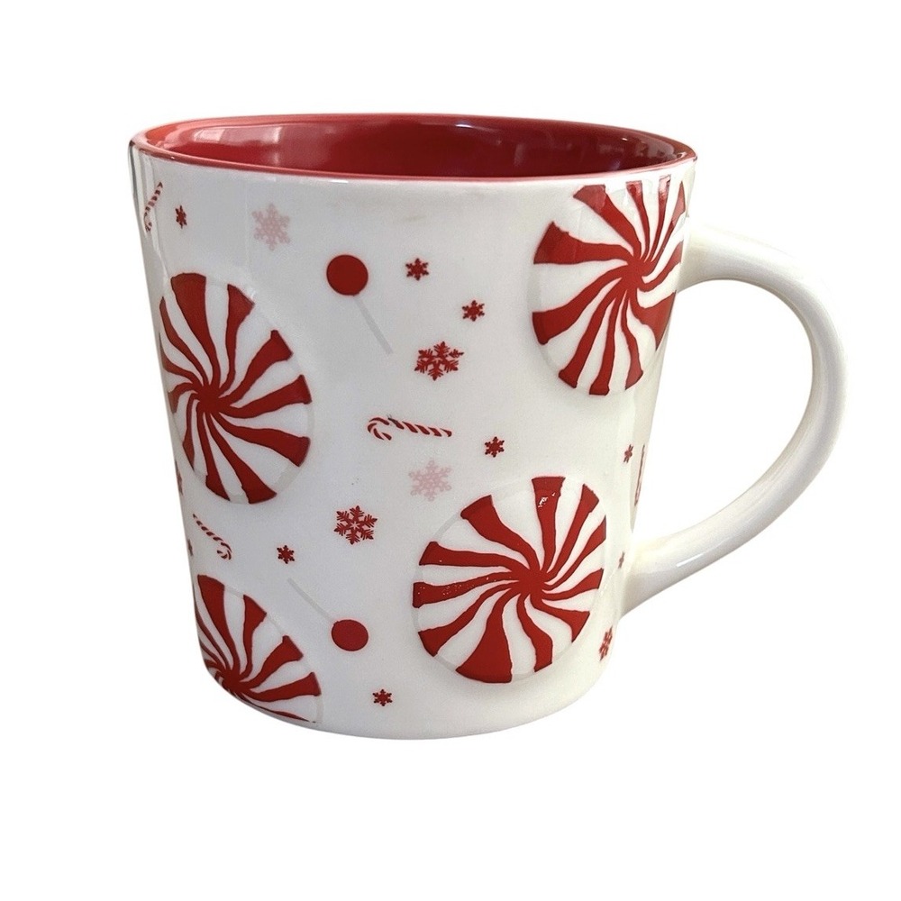 Starbucks Coffee Mug Christmas Holiday 2007 Red White Candy Peppermint Embossed